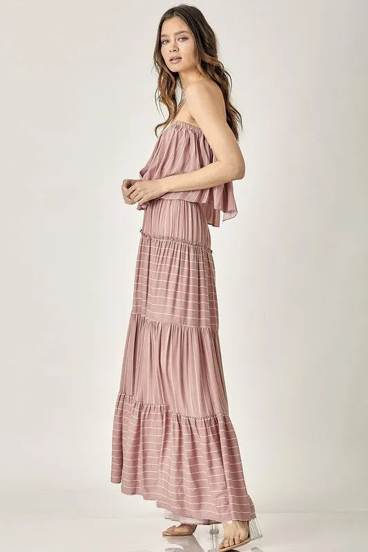 TEEK - Dusty Rose Pin Stripe Tube Dress