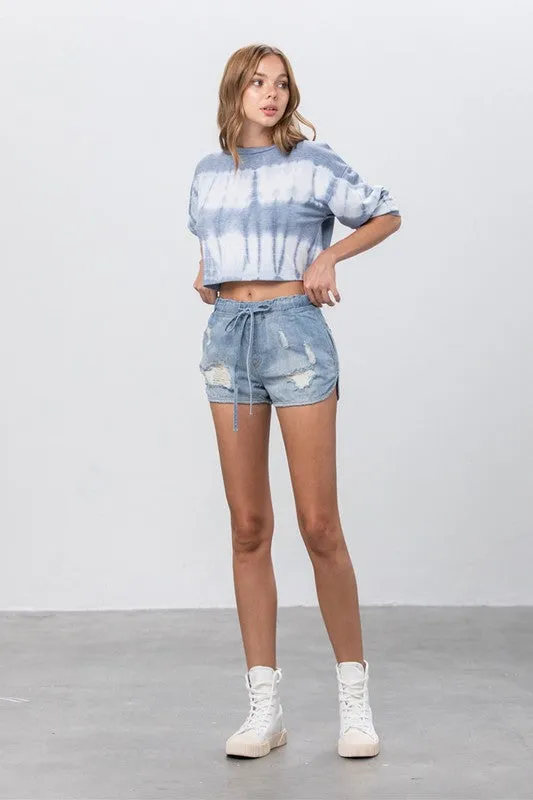 TEEK - Light Wash Drawstring Jogger Denim Shorts