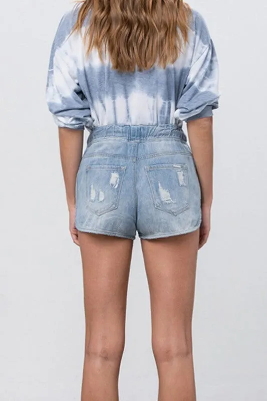 TEEK - Light Wash Drawstring Jogger Denim Shorts