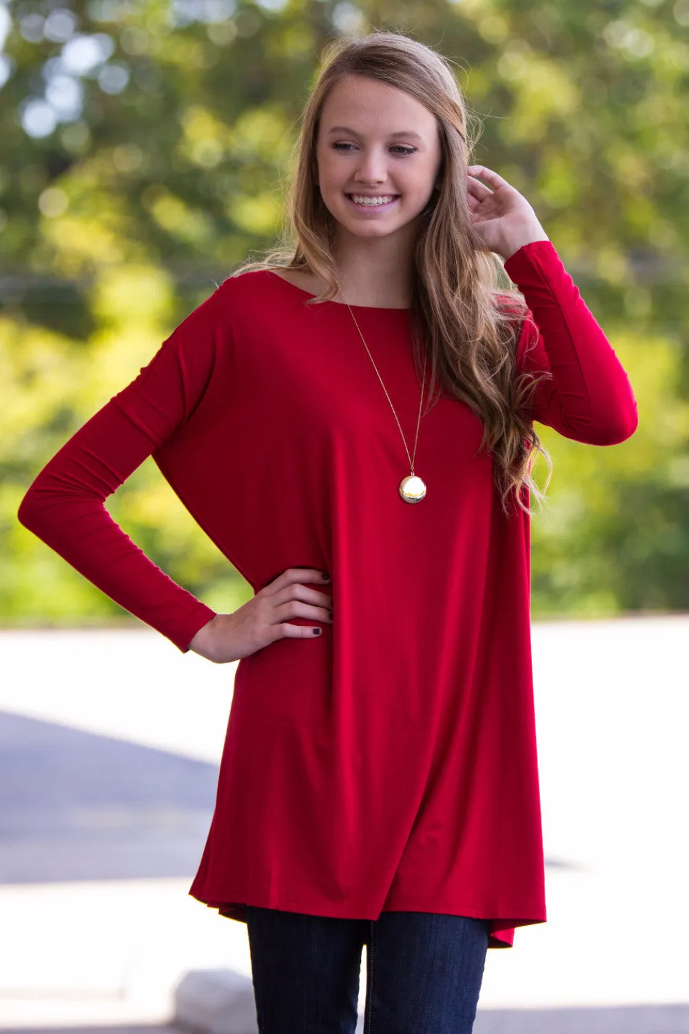 The Perfect Piko Tunic Top-Red