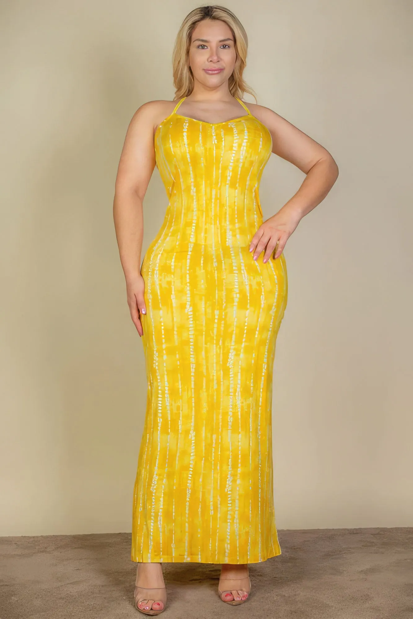 Voluptuous ( ) Plus Size Tie Dye Printed Cami Bodycon Maxi Dress