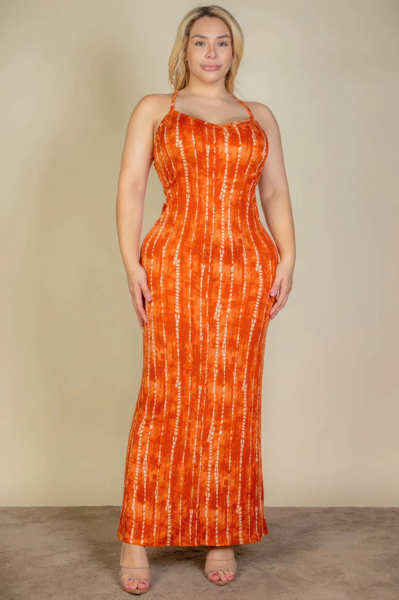 Voluptuous ( ) Plus Size Tie Dye Printed Cami Bodycon Maxi Dress